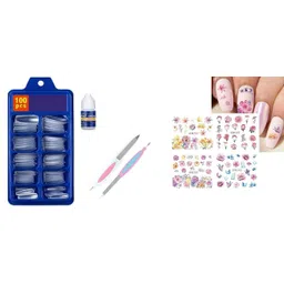 roodiles Nail Art Combo Kit – 100 Transparent Artificial Nails with Nail Glue, 4 Nail Art Sticker Sheets & 2 Nail Filers-picture-48
