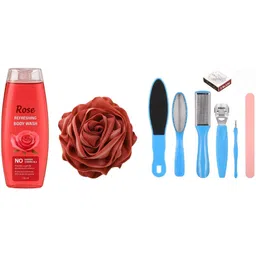 roodiles Rose Body Wash (100 ml) with Exfoliating Bath Loofah & 8-Piece Plastic Pedicure Tool Kit | Bath & Foot Care for Men & Women-picture-12