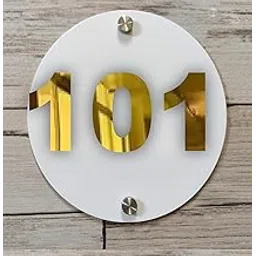 Room Number Plate No 101 | Mirror Gold with White Acrylic Number Plate with Double Side Tape On Backside-image-14