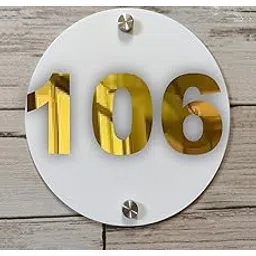Room Number Plate No 106 | Mirror Gold with White Acrylic Number Plate with Double Side Tape On Backside-image-16