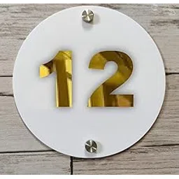 Room Number Plate No 12 | Mirror Gold with White Acrylic Number Plate with Double Side Tape On Backside-image-48