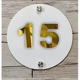 Room Number Plate No 15 | Mirror Gold with White Acrylic Number Plate with Double Side Tape On Backside-image-42