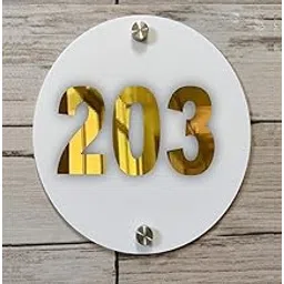 Room Number Plate No 203 | White Acrylic Number Plate Fixed On PVC Sticker with Double Side Tape On Backside-image-16