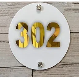 Room Number Plate No 302 | White Acrylic Number Plate Fixed On PVC Sticker with Double Side Tape On Backside-image-18