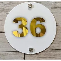 Room Number Plate No 36 | Mirror Gold with White Acrylic Number Plate with Double Side Tape On Backside-image-38