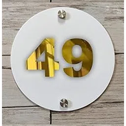 Room Number Plate No 49 | Mirror Gold with White Acrylic Number Plate with Double Side Tape On Backside-image-19