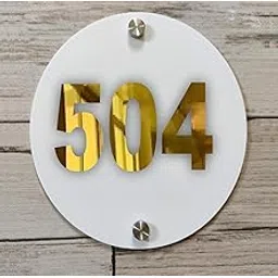 Room Number Plate No 504 | Mirror Gold with White Acrylic Number Plate with Double Side Tape On Backside-image-29