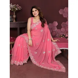 ROOP SUNDARI SAREES Floral Embroidered Saree With Blouse Piece-picture-28