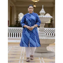 ROPADEMODA Women Bandhani Printed Mandarin Collar Roll-Up Sleeves Regular Cotton Kurta-picture-33