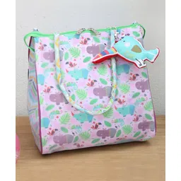 Rosada Pink Hippo Multipurpose Lunch Bag | Waterproof Stylish Bag for Outing Activity Picnic Travel for Kids Boy Girl Mom and Baby with Toy Hanging -Large (33x33 cm)-image-4