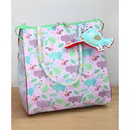 Rosada Pink Hippo Multipurpose Trendy Lunch Bag | Waterproof Stylish Bag for Outing Activity Picnic Travel for Kids Boy Girl Mom and Baby with Toy Hanging Medium (28x28 Cm)-image-5