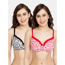 Rosaline by Zivame Black & Red Printed Half Coverage T-Shirt Bra - Pack of 2-picture-13