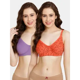 Rosaline by Zivame Purple & Orange Printed Half Coverage Non-Padded T-Shirt Bra - Pack of 2-picture-13