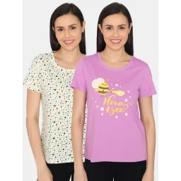 Rosaline by Zivame Purple & White Printed T-Shirt - Pack of 2-picture-12