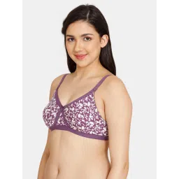 Rosaline by Zivame Purple & White Wireless Non Padded T-Shirt Bra image 3