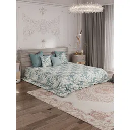 ROSARA HOME Blue & Beige Floral Pure Cotton 300 TC King Bedsheet with 2 Pillow Covers-picture-27