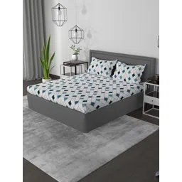 ROSARA HOME Blue & Off White Geometric 144 TC King Bedsheet with 2 Pillow Covers-picture-10