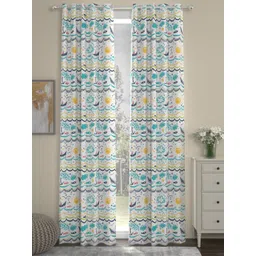 ROSARA HOME Blue & White Set of 2 Geometric Printed Door Curtain-picture-16