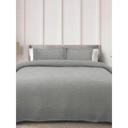Rosara Home Grey Solid Waffle Queen Bed Cover with 2 Pillow Covers image 1