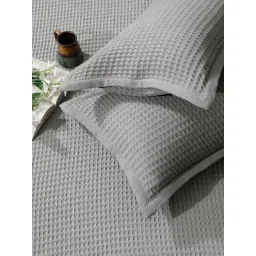 Rosara Home Grey Solid Waffle Queen Bed Cover with 2 Pillow Covers image 3