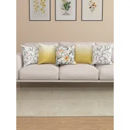 ROSARA HOME Mustard & White 5 Pieces Floral Printed Square Cushion Covers-picture-35