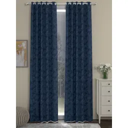 ROSARA HOME Navy Blue Set of 2 Jacquard Door Curtains-picture-30
