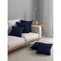 ROSARA HOME Navy Blue Set of 5 Square Cushion Covers-picture-37