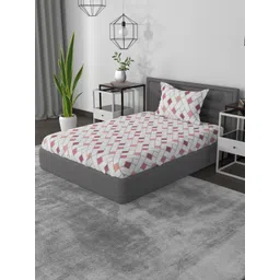 ROSARA HOME Pink & White Geometric Pure Cotton 144 TC Single Bedsheet with 1 Pillow Covers-picture-24