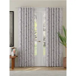 ROSARA HOME Purple and White 2 Pieces Floral Printed Room Darkening Door Curtains-picture-21
