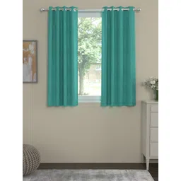 ROSARA HOME Turquoise Blue Set of 2 Solid Window Curtains-picture-34