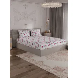 ROSARA HOME White & Pink Floral Cotton 300 TC King Bedsheet with 2 Pillow Covers-picture-10