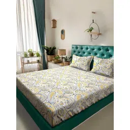 Rosara Home Yellow 200 TC Printed 1 Queen Bed Sheet & with 2 Pillow Cover-picture-13