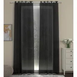 Dark Grey Polyester Solids 7ft Sheer Eyelet (2 Pc) Door Curtains by ROSARAHOME-picture-30