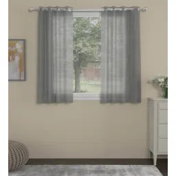 Grey Polyester Solids 5ft Sheer Eyelet (2 pc) Window Curtains by ROSARAHOME-picture-31