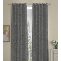Grey Solid Polyester 9 Ft Blackout Eyelet Door Curtains (Set of 2) by ROSARAHOME-picture-22