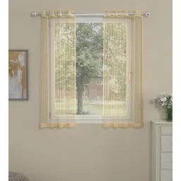 rosarahome Gold Polyester Striped 5ft Sheer Eyelet 2 Pcs Window Curtains-picture-10