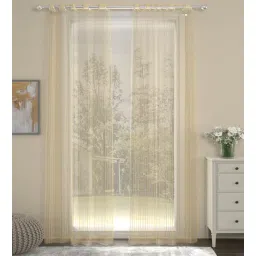 rosarahome Gold Striped Polyester 7 Ft Sheer Eyelet Door Curtains (Set of 2)-picture-12