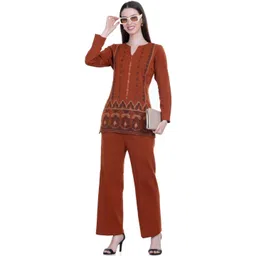 ROSARY Women Ethnic Motifs Embroidered Regular Thread Work Pure Wool Kurti with Trousers image 1