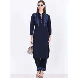 ROSARY Women Ethnic Motifs Embroidered Side Slits Mandarin Collar Kurta with Trousers-picture-11