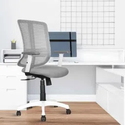 Rose Wave Mesh White &a; Grey Medium Back Revolving Ergonomic Office Chair-picture-13