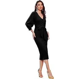 rosery paris Women V Neck fulls Sleeve one Piece Formal Black Floral Western one Piece Knee-Length Dress-picture-10