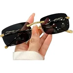 roshfort Honey Singh Rimless uinsex Sunglasses Retro Luxury Metal Frameless Rectangle Leopard Arms Colored Lens (E-3)-picture-41