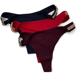 ROSMARINO Women's Seamless Thong Panty Pack of 3 with Shine Straps in Glittering Rhinestones.-picture-17