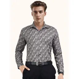 ROUGHELLS Men Slim Fit Graphic Printed Spread Collar Cotton Formal Shirt-picture-24