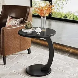 Round C Shaped End Table for Living Room, Sofa Side Table That Slides Under, Coffee Table and Laptop Table for Bedroom, Drawing Room - (Black)-picture-17