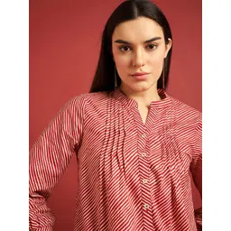 routes by all about you all about you Striped Mandarin Collar Puff Sleeves Cotton Top image 2