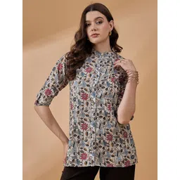 routes by all about you all about you Floral Print Mandarin Collar Ethnic Shirt Style Top-picture-26