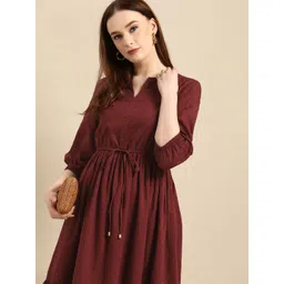 routes by all about you all about you Maroon Schifili V neck Gathered Pure Cotton Midi Dress-picture-25