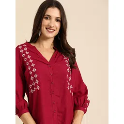 routes by all about you all about you Red Embroidered Shirt Style Top-picture-30