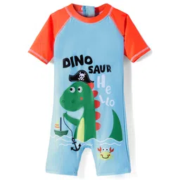 ROVARS Half Raglan Sleeves Legged Swimsuit with Dino Print - Light Blue-picture-21